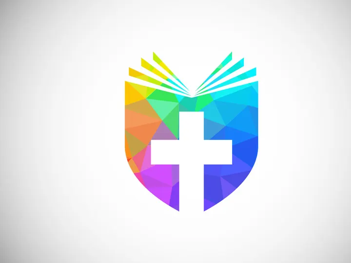 Low poly style church logo. Christian sign symbols. The Cross of Jesus