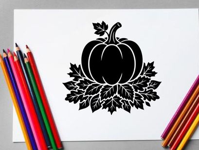 Silhouette of Pumpkin with Leaves for Fall or Halloween Decor