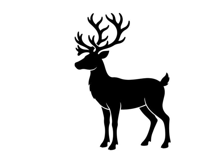 Black silhouette of a reindeer with large antlers isolated on a white background.