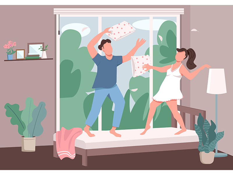 Couple having fun together flat color vector illustration