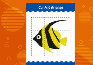 10 Pages Cut and arrange with a fish worksheet for kids. Educational game for children