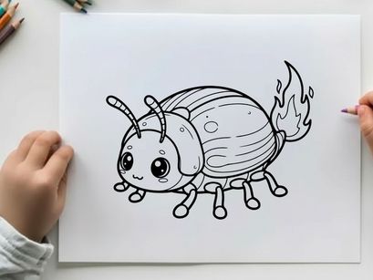 Cute cartoon bug with flame tail vector illustration