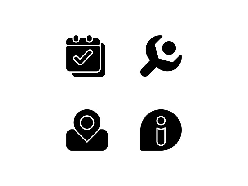 Smartphone interface black glyph icons set on white space