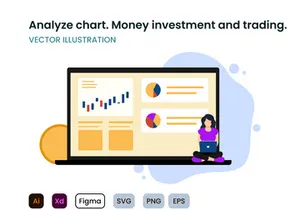 Analyze chart digital money investment and trading flat design concept.