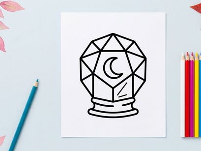 Bola kristal Halloween buatan tangan dengan simbol bulan menyeramkan. Orb ramalan mistis vektor untuk ramalan okultisme dan prediksi.