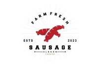 Sausage Logo, Vector Meat Fork and the Sausage Food, Restaurant Inspiration Design, Vintage Retro Rustic