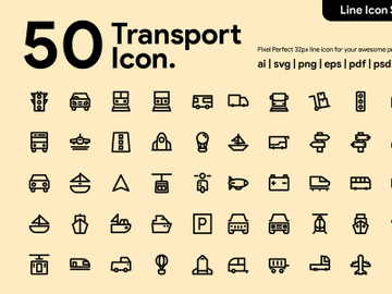 50 Transportation Line Icon preview picture