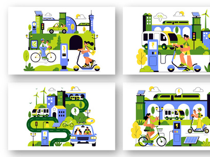 10 Eco Friendly Transportation Illustration