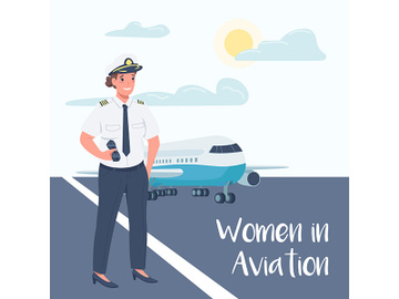 Female airplane pilot social media post mockup preview picture