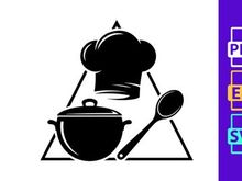 Culinary Arts Chef Hat Pot Spoon Icon in Triangle Frame