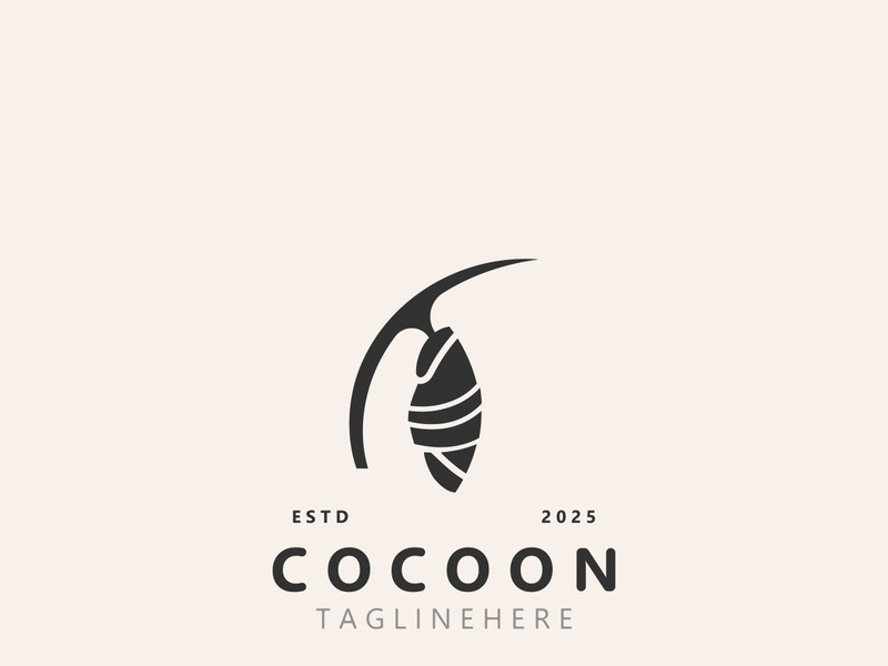 Cocoon logo Butterfly silkworm symbol. Illustration caterpillar animal template design