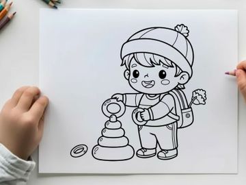 Cute boy playing with toy blocks vector illustration preview picture