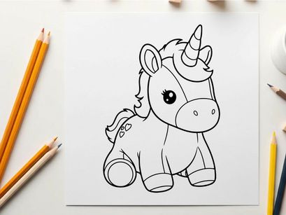 Cute cartoon unicorn sitting vector illustration flat design