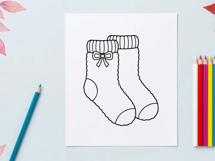 Calcetín navideño dibujado a mano con moño y cintas para decoración festiva y regalos