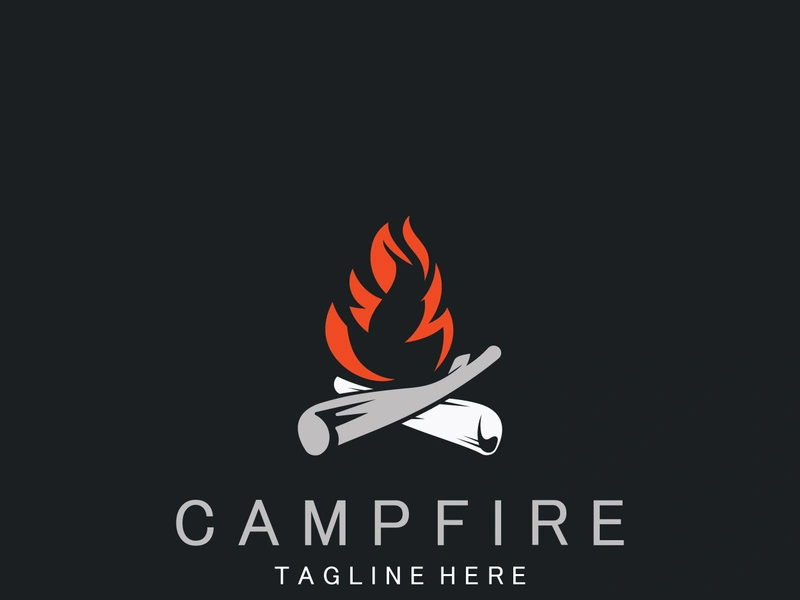 Campfire logo Vintage adventure Wildlife design camping wood fire