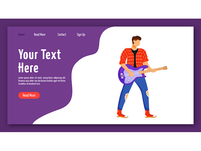 Guitarist landing page vector template