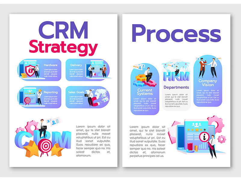 CRM strategy, process flat vector brochure template