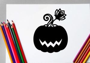 Black Halloween Pumpkin with Spooky Face and Rose Topper