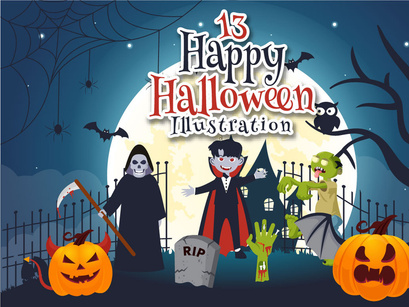 13 Halloween Night Background Illustration