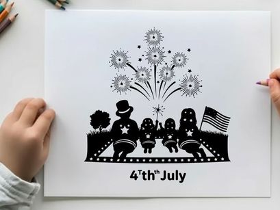 4th of july celebration silhouette with fireworks and family