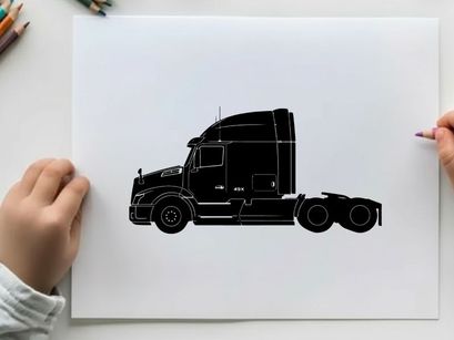 Silhouette of a semi truck against a white background