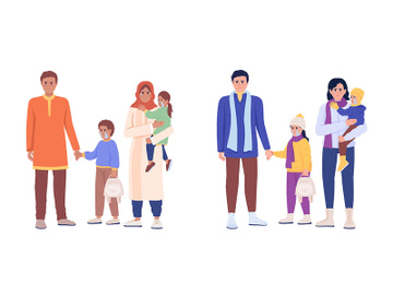 People with children waiting for evacuation color vector character set preview picture