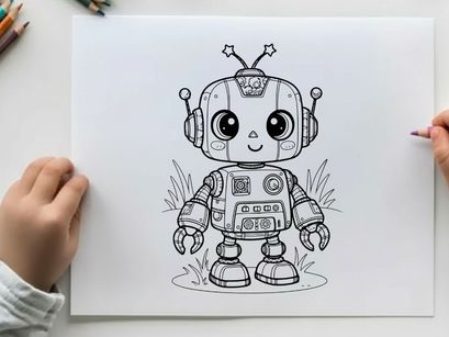 Cute robot standing in grass vector illustration flat design