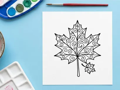 Decorative maple leaf outline for autumn design. Elegant botanical illustration for seasonal projects.