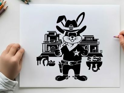 Cowboy rabbit silhouette in a western town scene