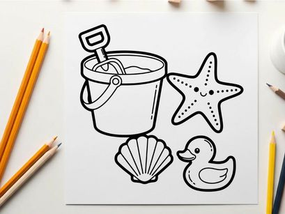 Kids beach bucket starfish duck vector illustration