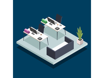 Modern office room isometric color vector illustration preview picture