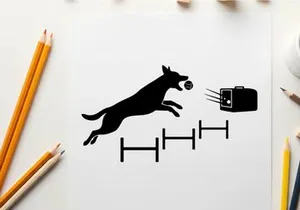 Dog silhouette jumping over hurdles to catch a ball silhouette