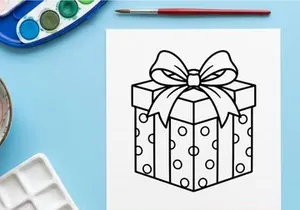 Christmas gift box with polka dot pattern and ribbon bow line art illustration