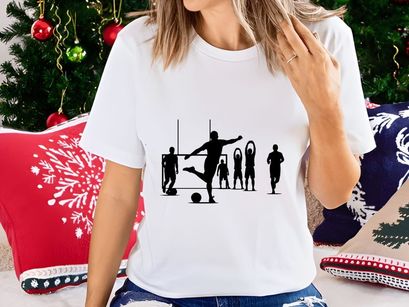 Silhouette of soccer players in action on the field with goalpost