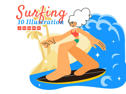 10 Summer Beach Surfing Illustration