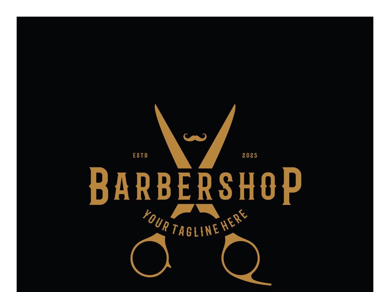 Barbershop logo vintage, retro, haircut, shaving, with scissors, shaving pole, comb, razor. for business, emblems, labels, barber shops, badges.