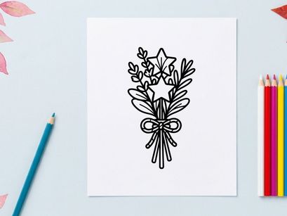 Hand-drawn Halloween lily bouquet with decorative ribbon. Spooky floral illustration for seasonal greeting cards and party invitations.