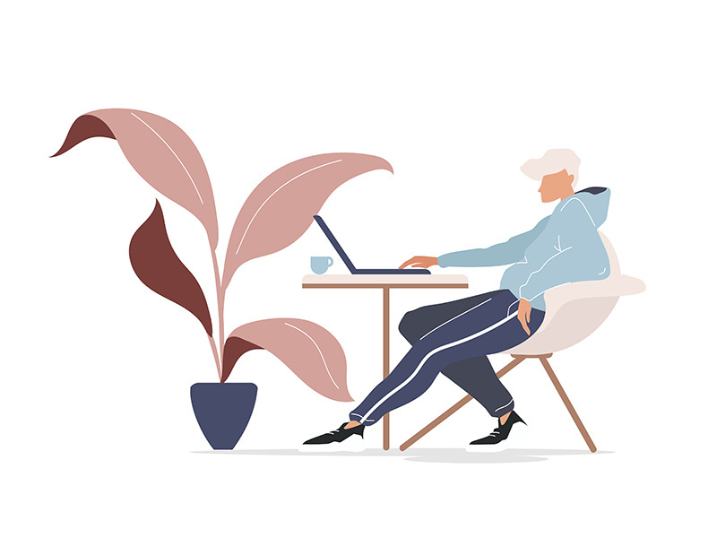 Freelancer in cafe flat color vector faceless character