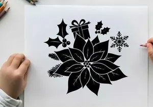 holiday poinsettia gift box vector illustration