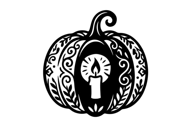 Desain Ukiran Labu Halloween dengan Lilin dan Hiasan