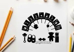 Baby shower silhouette with numbers and symbols