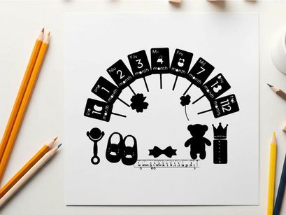 Baby shower silhouette with numbers and symbols