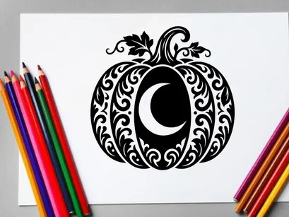 Halloween Pumpkin with Crescent Moon and Decorative Design