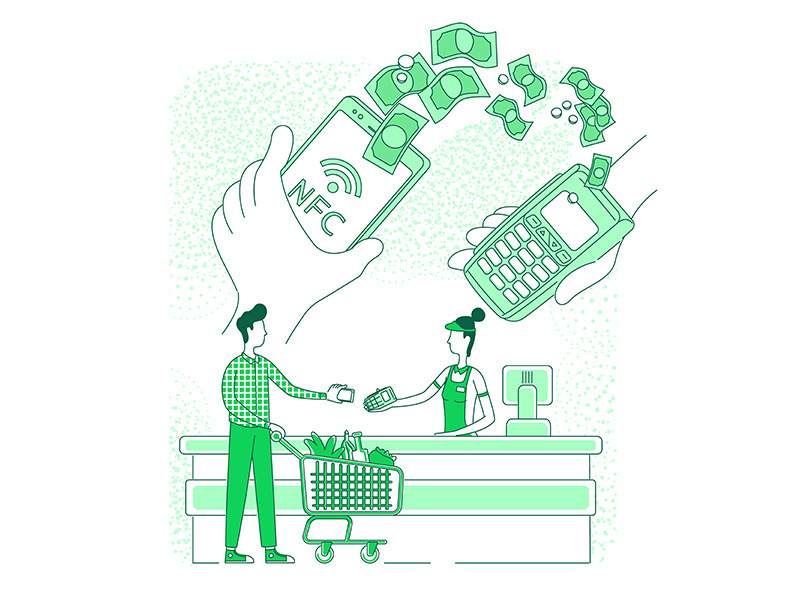 Mobile wallet, e-payment thin line concept vector illustration