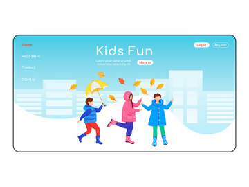 Kids fun landing page flat color vector template preview picture