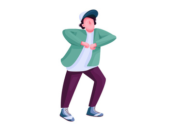 Young man showing dance movements flat color vector faceless character preview picture