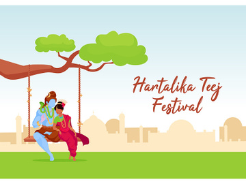 Hartalika teej festival poster flat vector template preview picture