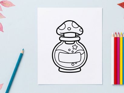 Cute cartoon salt shaker with mushroom cap design. Whimsical kitchen condiment container featuring star accents and playful illustration style.