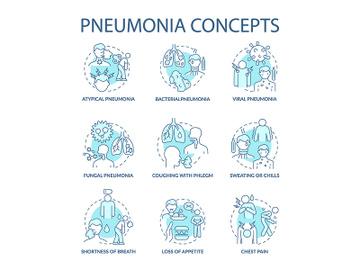 Pneumonia blue concept icons set preview picture