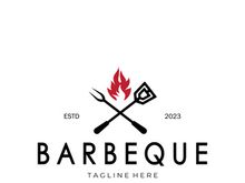 Smoke and BBQ Barbecue Vintage hot grill, with crossed flames and spatula. Logo for restaurant, badge, cafe and bar.vector